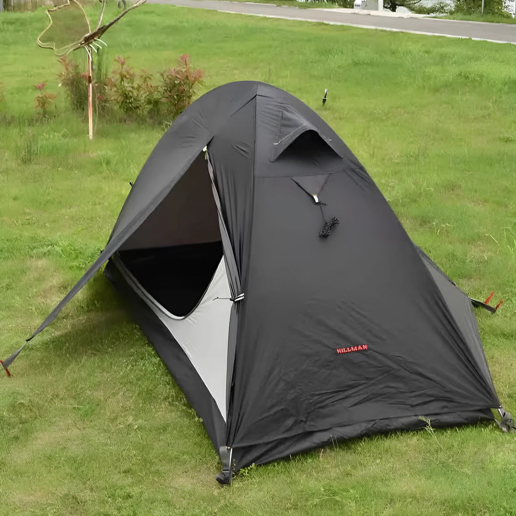 Single person tent in orange with aluminium poles and double-layer waterproof design for camping