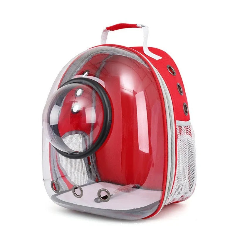 Grey PC plastic astronaut-style cat carrier bag with a side opening panel.