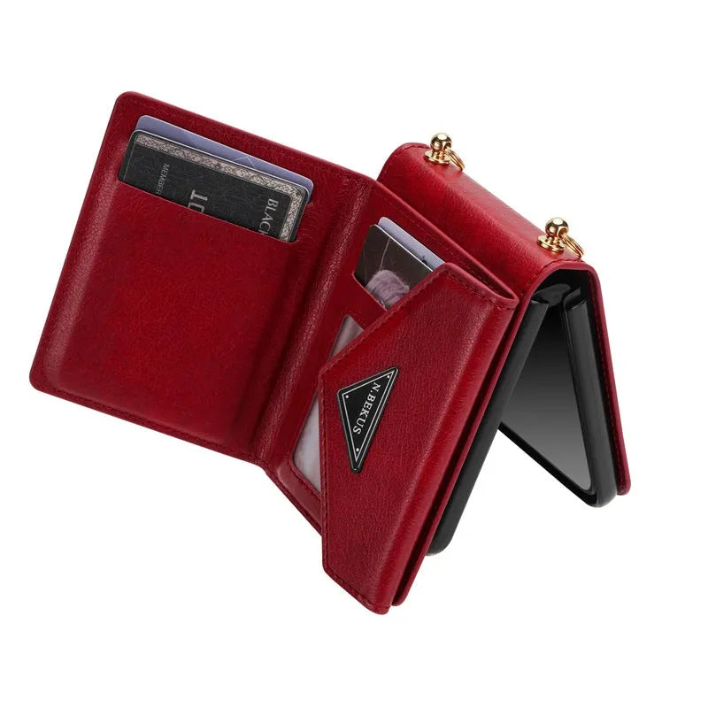 Samsung Z Flip5 side zipper card holder phone case in black with bracket stand
