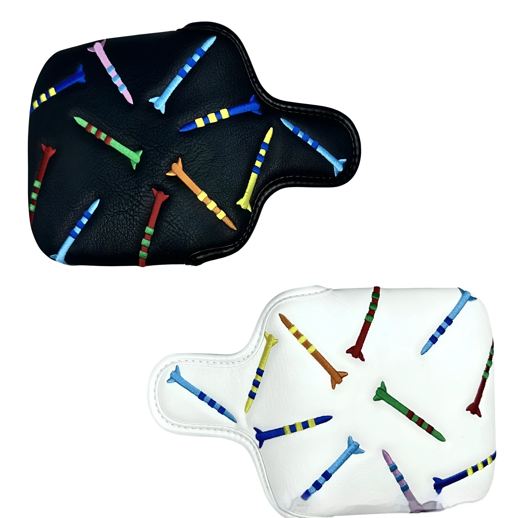 Rocket pattern square golf putter protective sleeve in black and white PU leather options