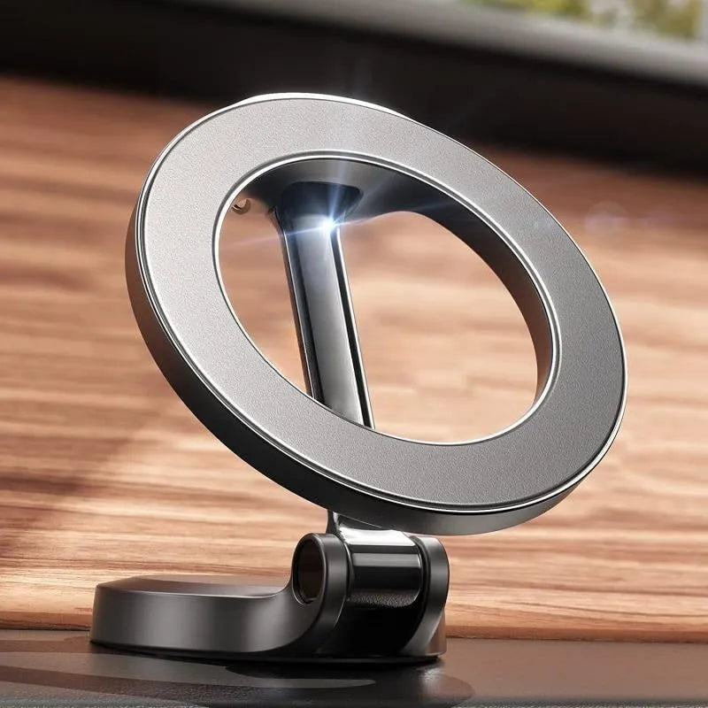 All-metal magnetic car phone mount with foldable design in Qian Colour, showing dashboard mounting bracket