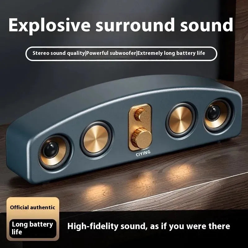 Retro portable Bluetooth speaker with wood grain water transfer print finish, 5W output, and USB power