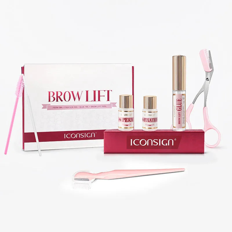 Pink eyebrow perm set with quick ironing suit for eyebrow styling and grooming