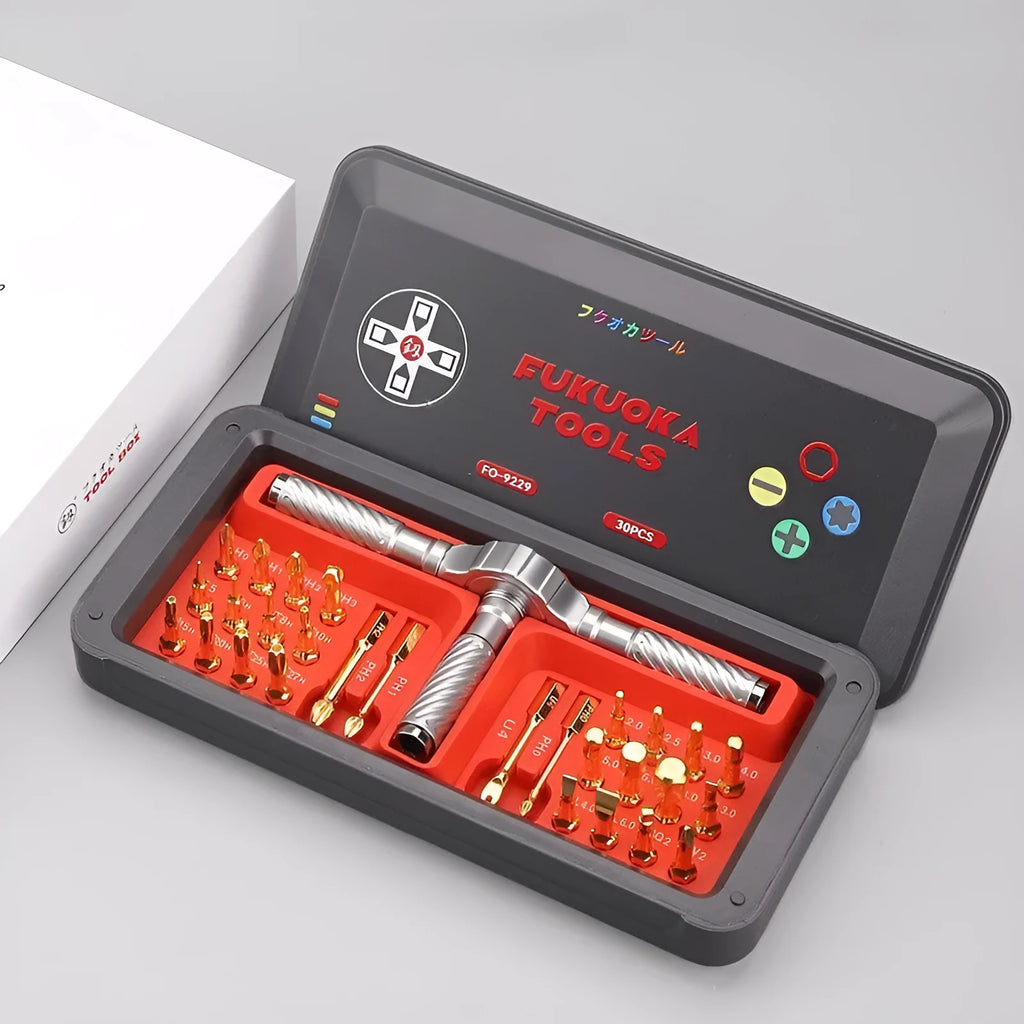 30-piece ratchet screwdriver combination set with aluminium alloy handle and assorted bits