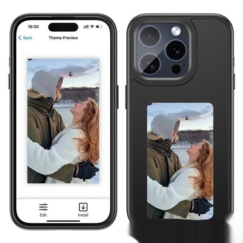 Smart NFC screen projection DIY phone case in black with TPE fall protection for iPhone 13 Pro