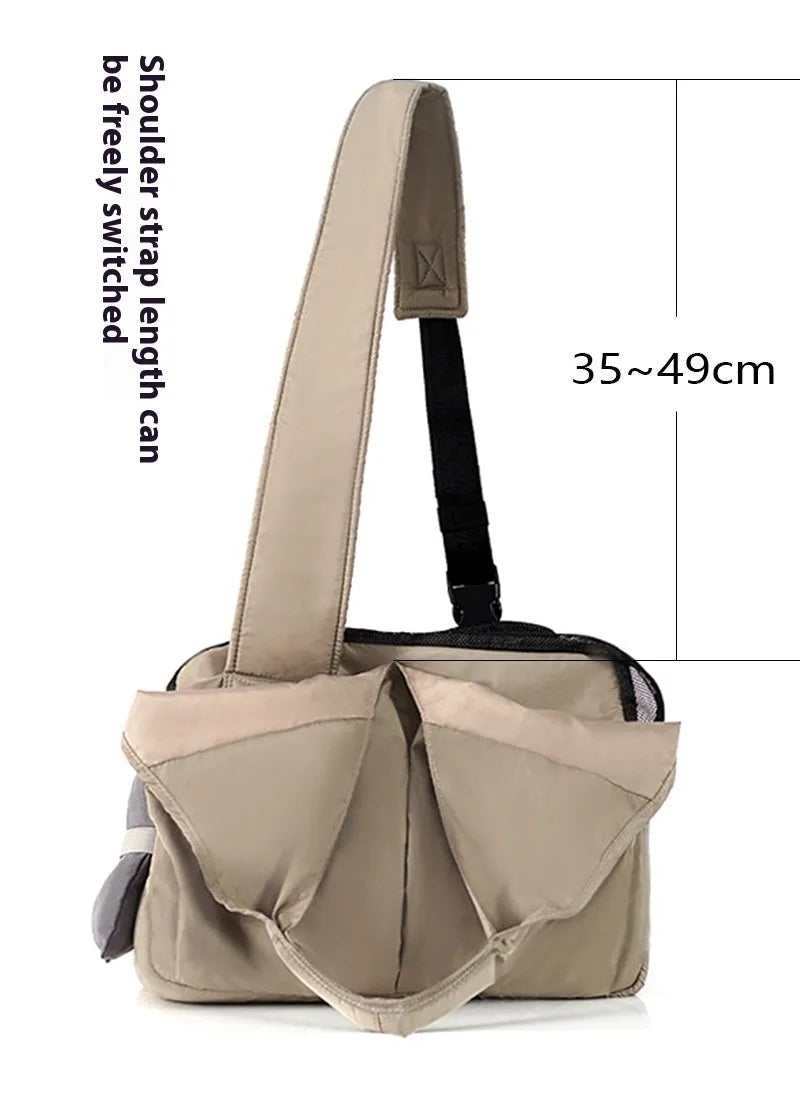 Apricot cloth pet carrier handbag with breathable fabric and carrying straps