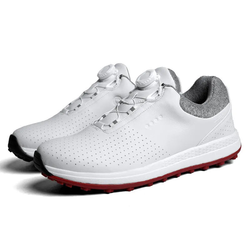 Men's white and black golf shoes with breathable design and broken nail non-slip soles