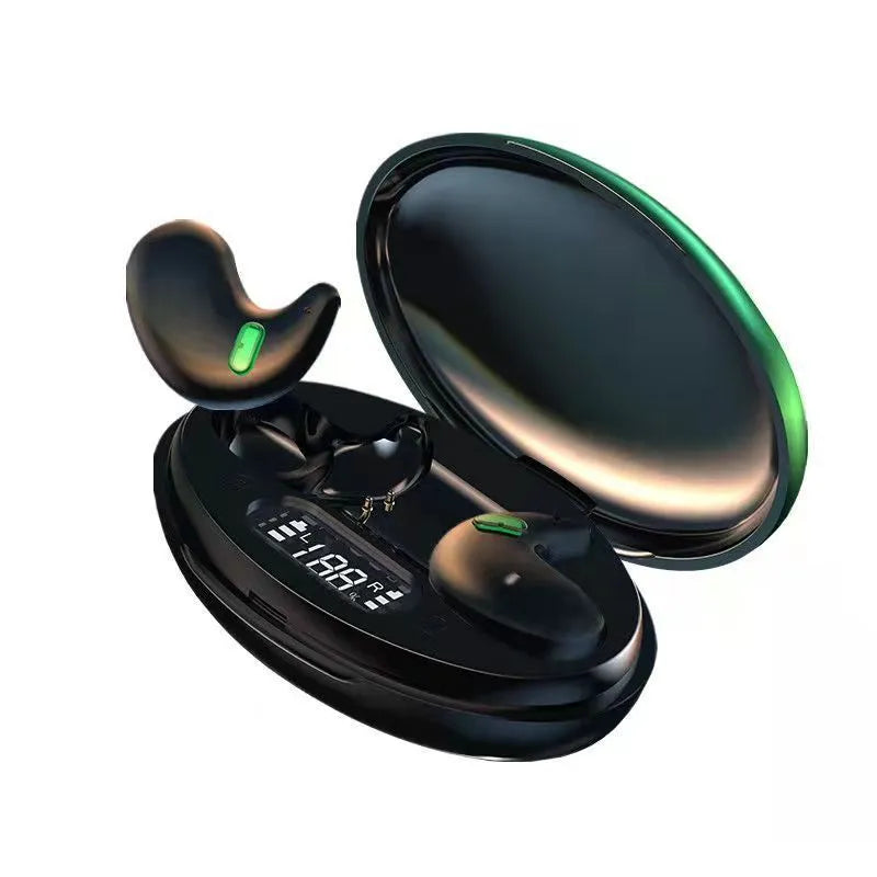 Mini invisible wireless in-ear sleep headset with digital display in black