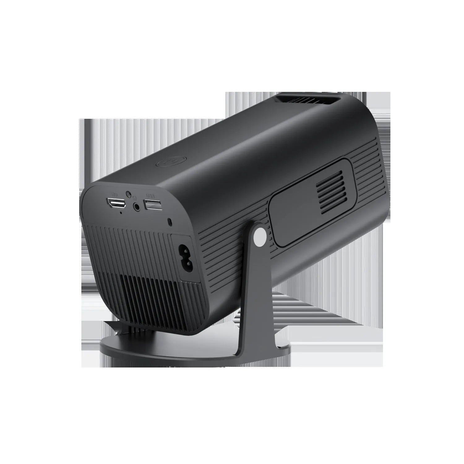 P330 portable mini projector in black or white colour with remote control on a table.