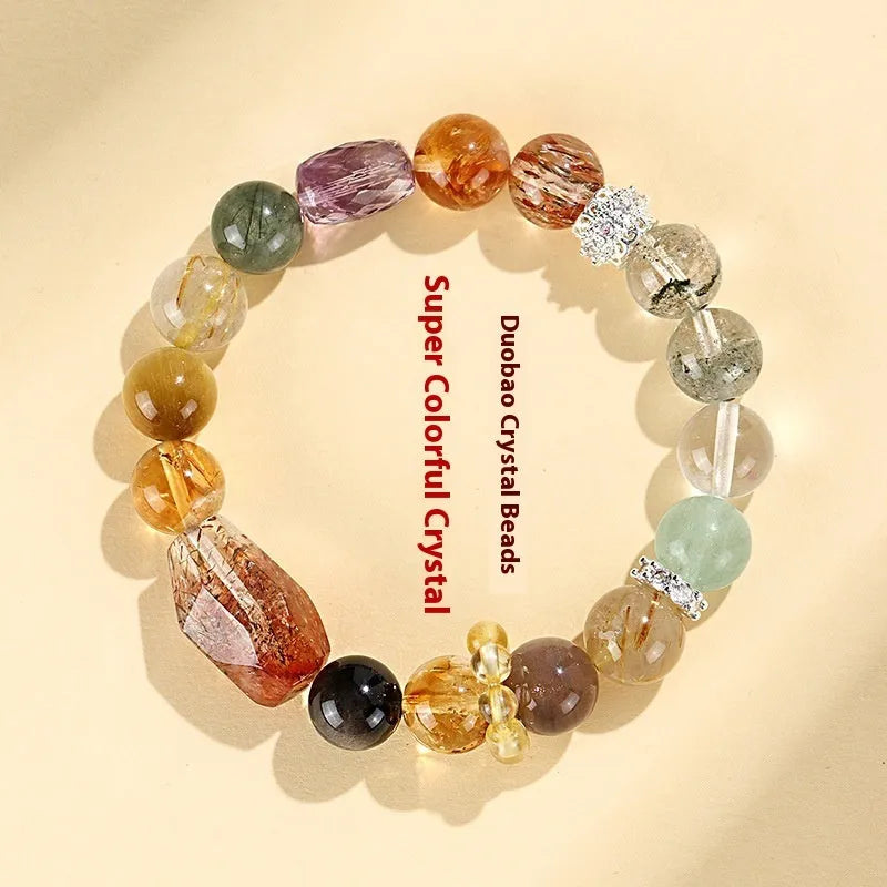 Natural crystal women's bracelet in black gold Super Seven or Duobao crystal types A through F