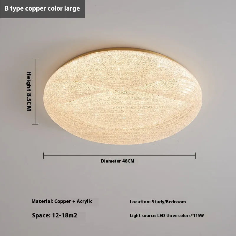 Modern copper round ceiling lamp for bedroom with multiple size options