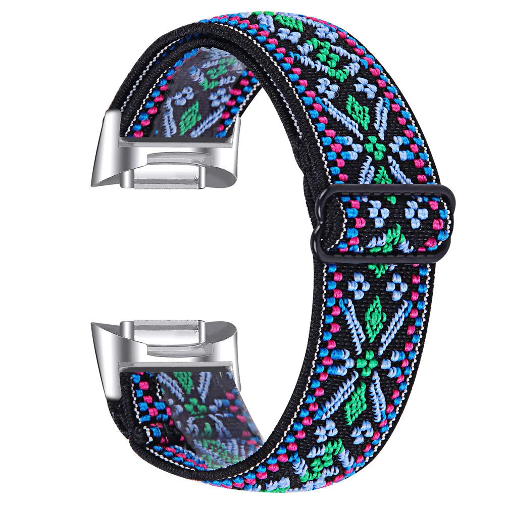 Nylon elastic strap with metal toe cap for Fitbit Charge 6, black colour variant
