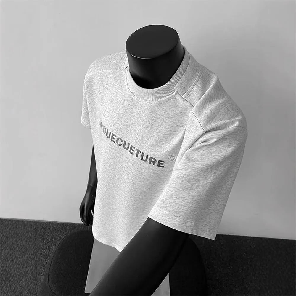Men's loose fit short sleeve cotton t-shirt with a printed letter pattern in light grey