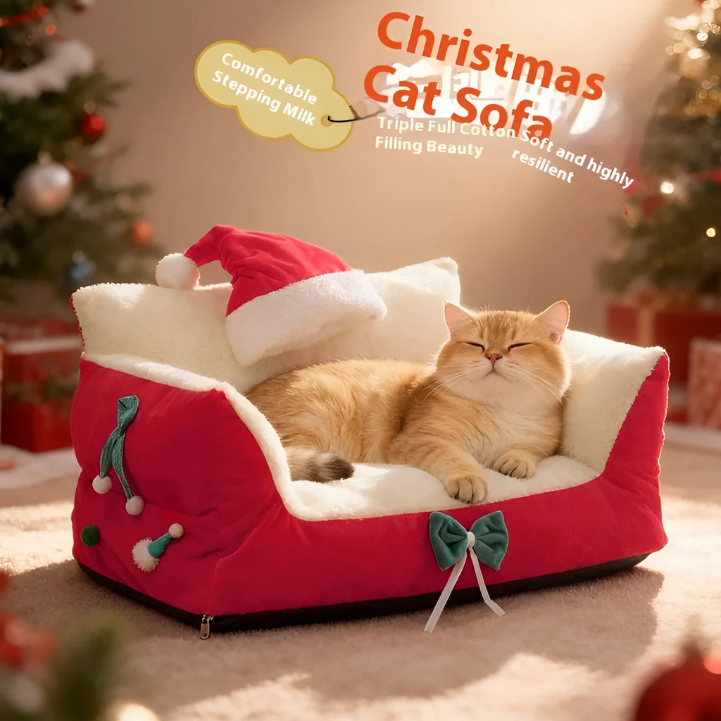Warm flannel cat bed in red with removable cover, large size for plus-sized cats