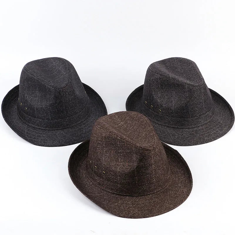 Traditional men's fedora hat with thickened construction in suit material or linen options