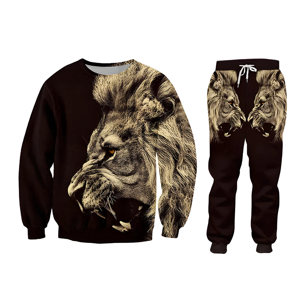 Men's casual tracksuit set with digital print pattern, hoodie and pants in grey