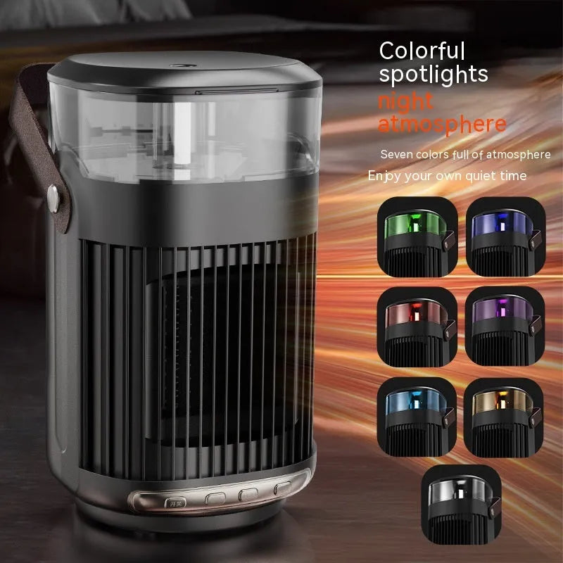 Black portable heater with humidifier measuring 24x13x13cm with front control panel