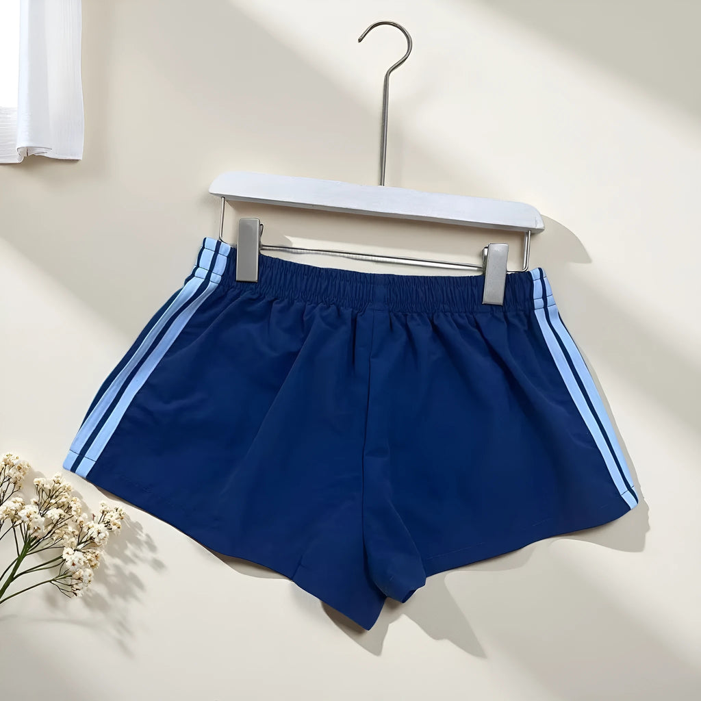 Men's navy blue high waist nylon sports shorts with micro elasticity casual style