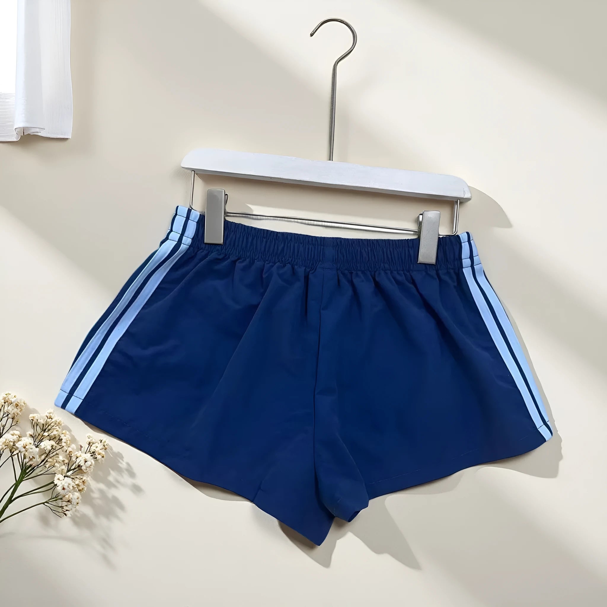 Men's navy blue high waist nylon sports shorts with micro elasticity casual style