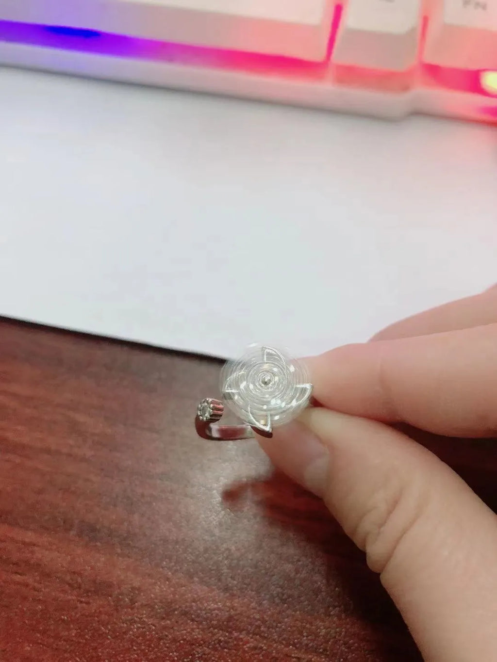 Rotating micro inlaid ring with spinning windmill design in gold or silver finish
