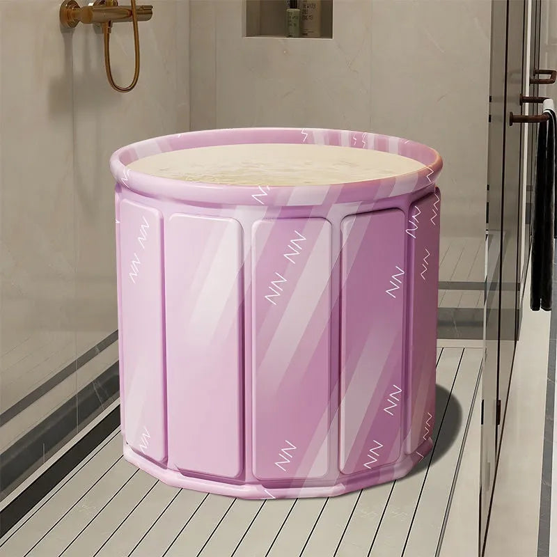 Foldable bath barrel for adults, thickened water-repellent cloth, 70cm diameter, sky blue colour