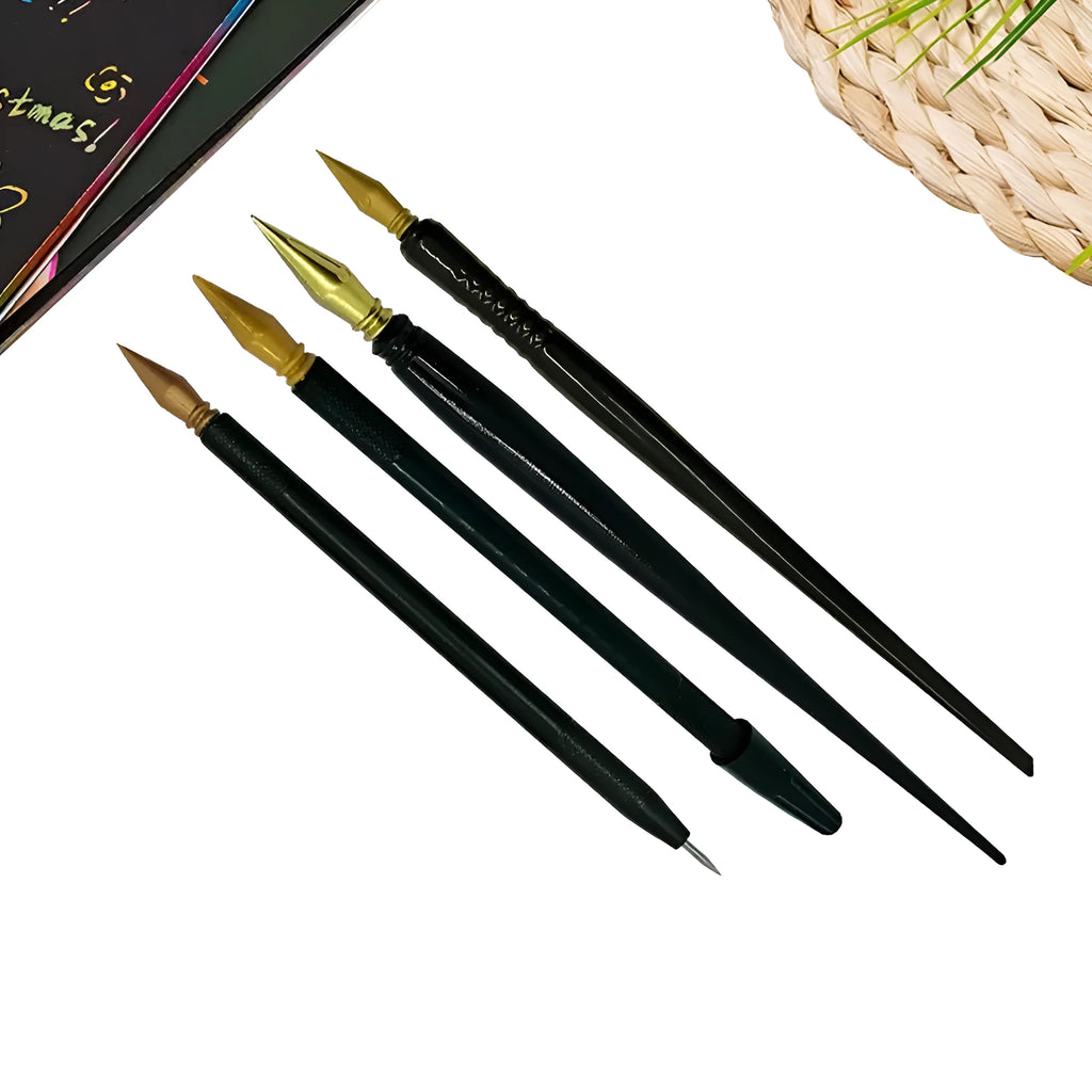Children's scratching pen with replaceable nibs for art crafts