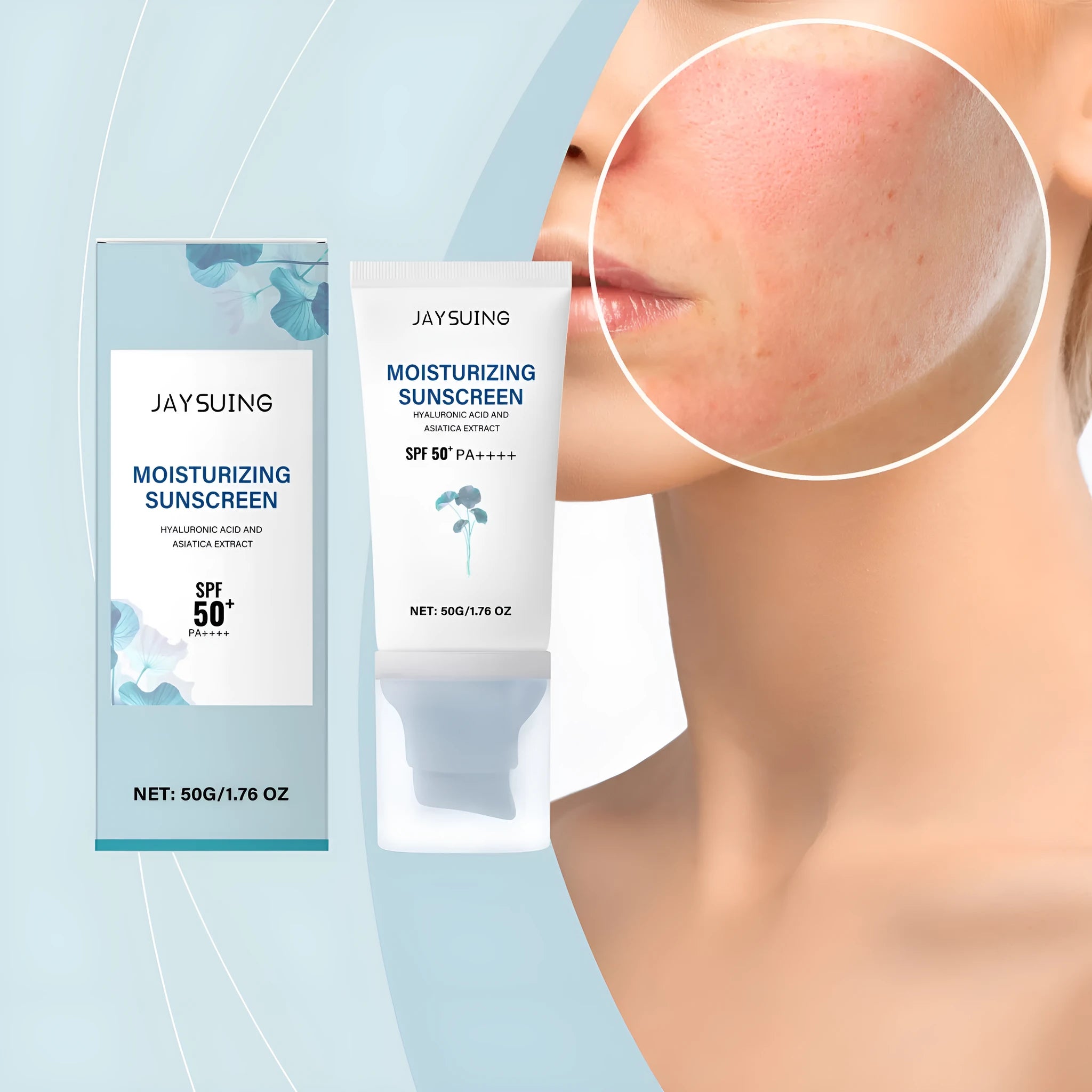 50g portable Snow Grass sunscreen tube with titanium dioxide and Centella Extract for facial UV protection
