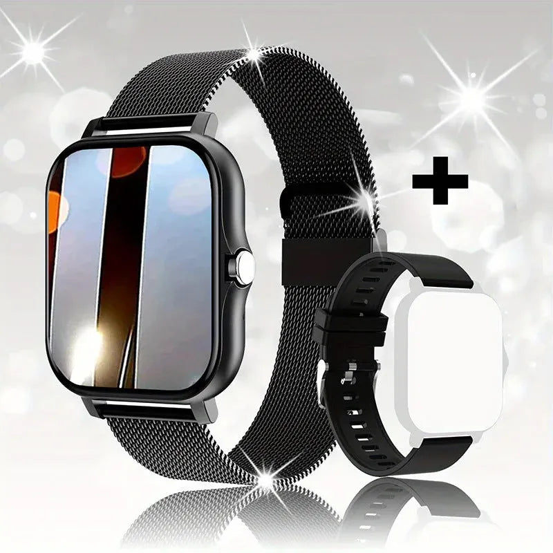 1.44-inch touchscreen smart watch with silicone strap showing Bluetooth calling and health monitoring features