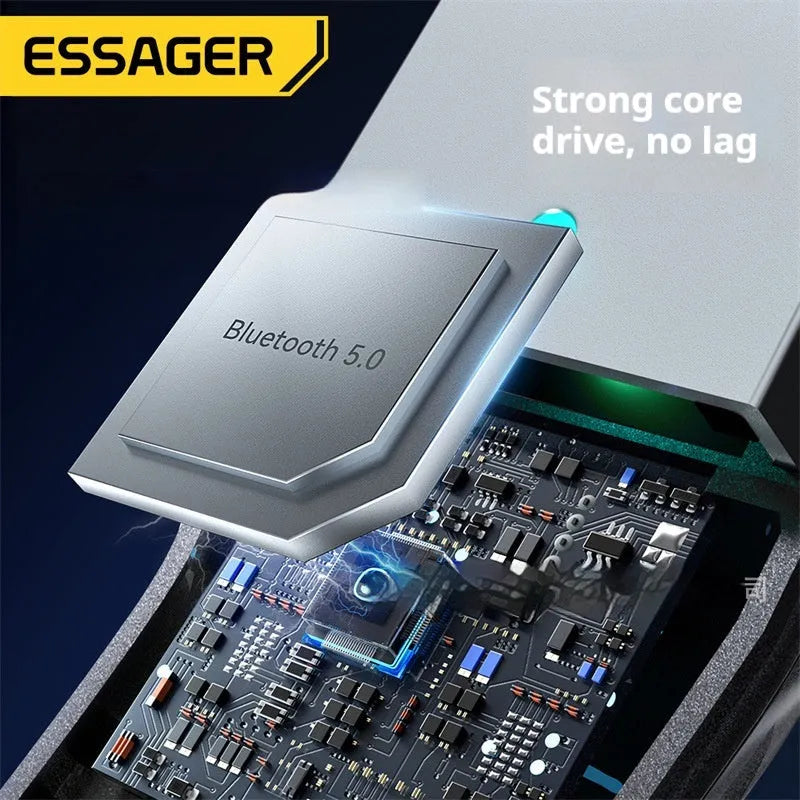 ESSAGER Shadow Arc Bluetooth 5.0 audio receiver in black with TPE spring wire and gold-plated 3.5mm plug