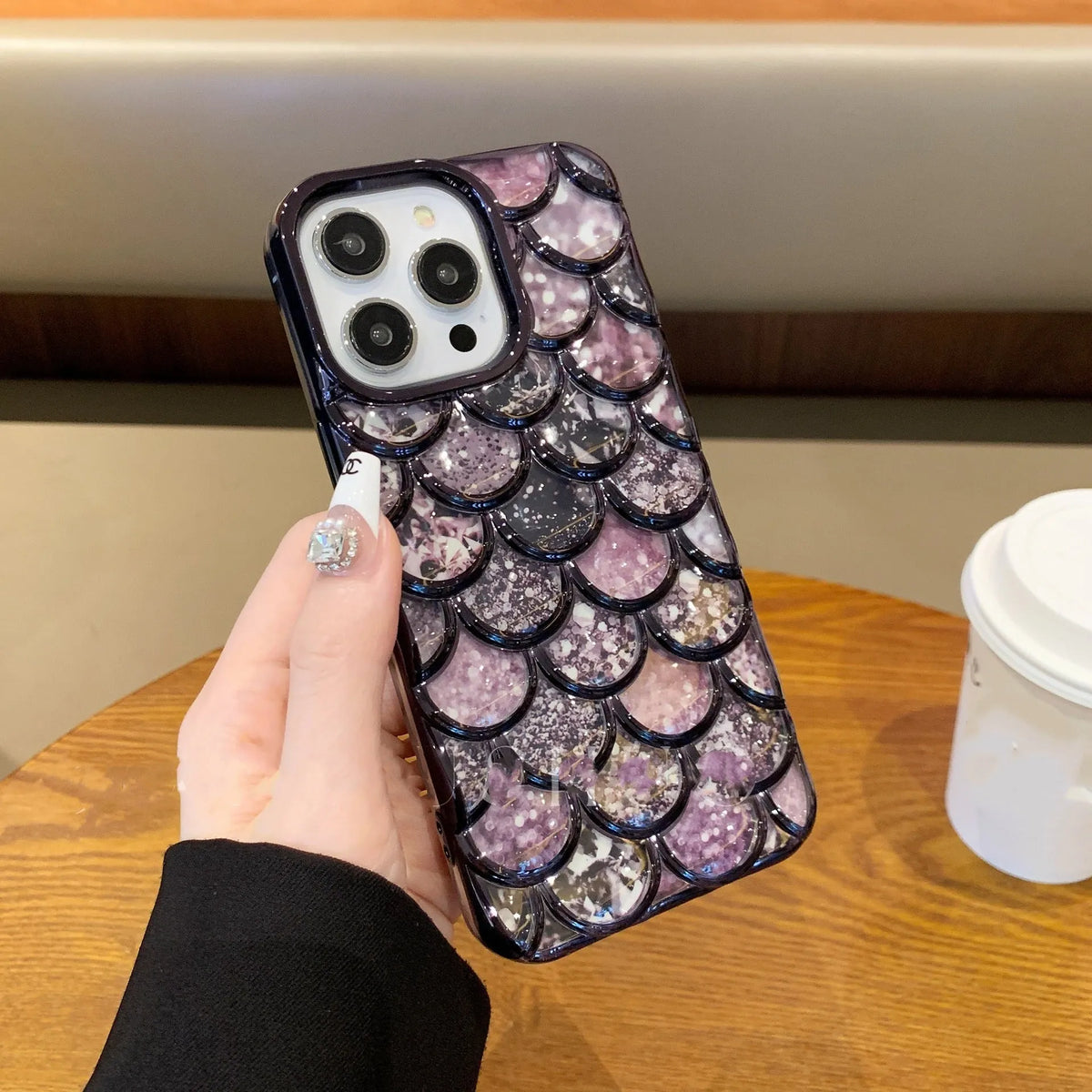 Mermaid scale TPU phone case for iPhone, electroplated finish, shows three-dimensional texture in Gold colour
