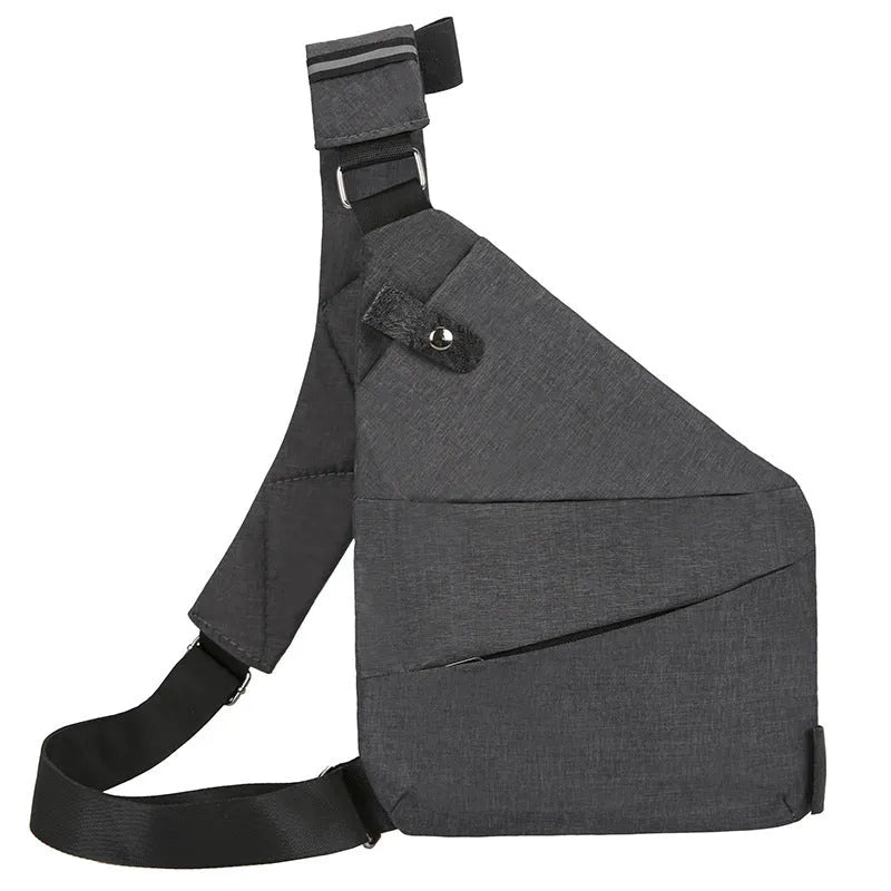 Men's canvas shoulder chest pack bag 20-35L black left shoulder style with zipper closure