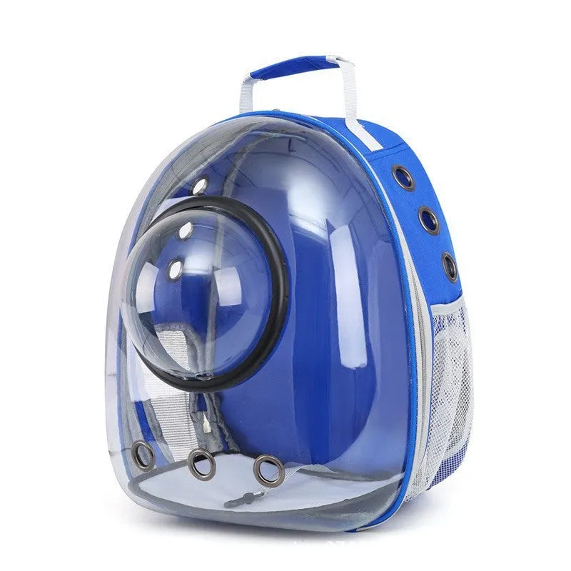 Grey PC plastic astronaut-style cat carrier bag with a side opening panel.