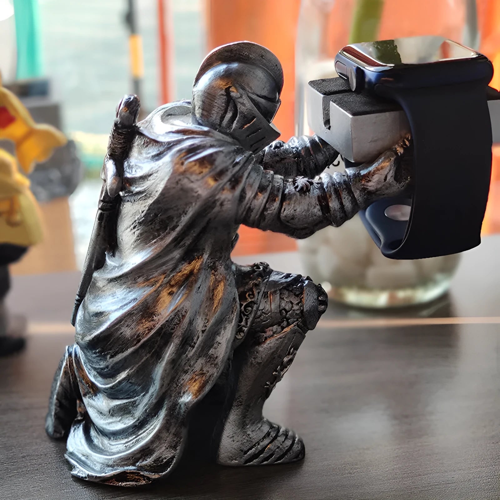 Resin half-handmade warrior smartwatch charging display stand for Apple or Huawei