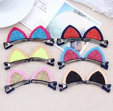 Lot of cat ear style nylon barrettes for girls in six colours