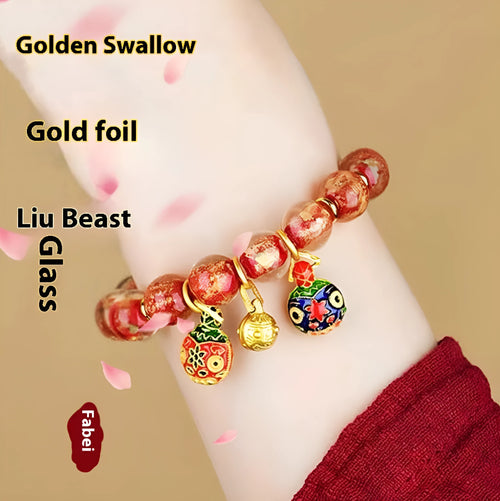 Ancient French Glaze Year Bracelet with geometric glass beads and auspicious patterns in multiple colours.