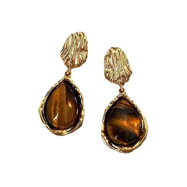 Three pairs of geometric tassel earrings with electroplated finishes in different styles