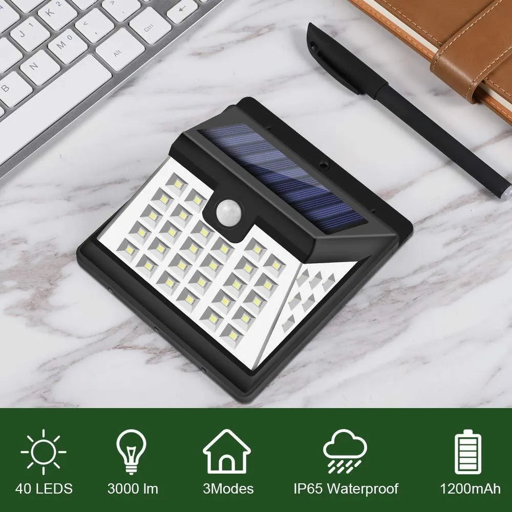 Solar induction wall light with LED array and motion sensor in front switch style