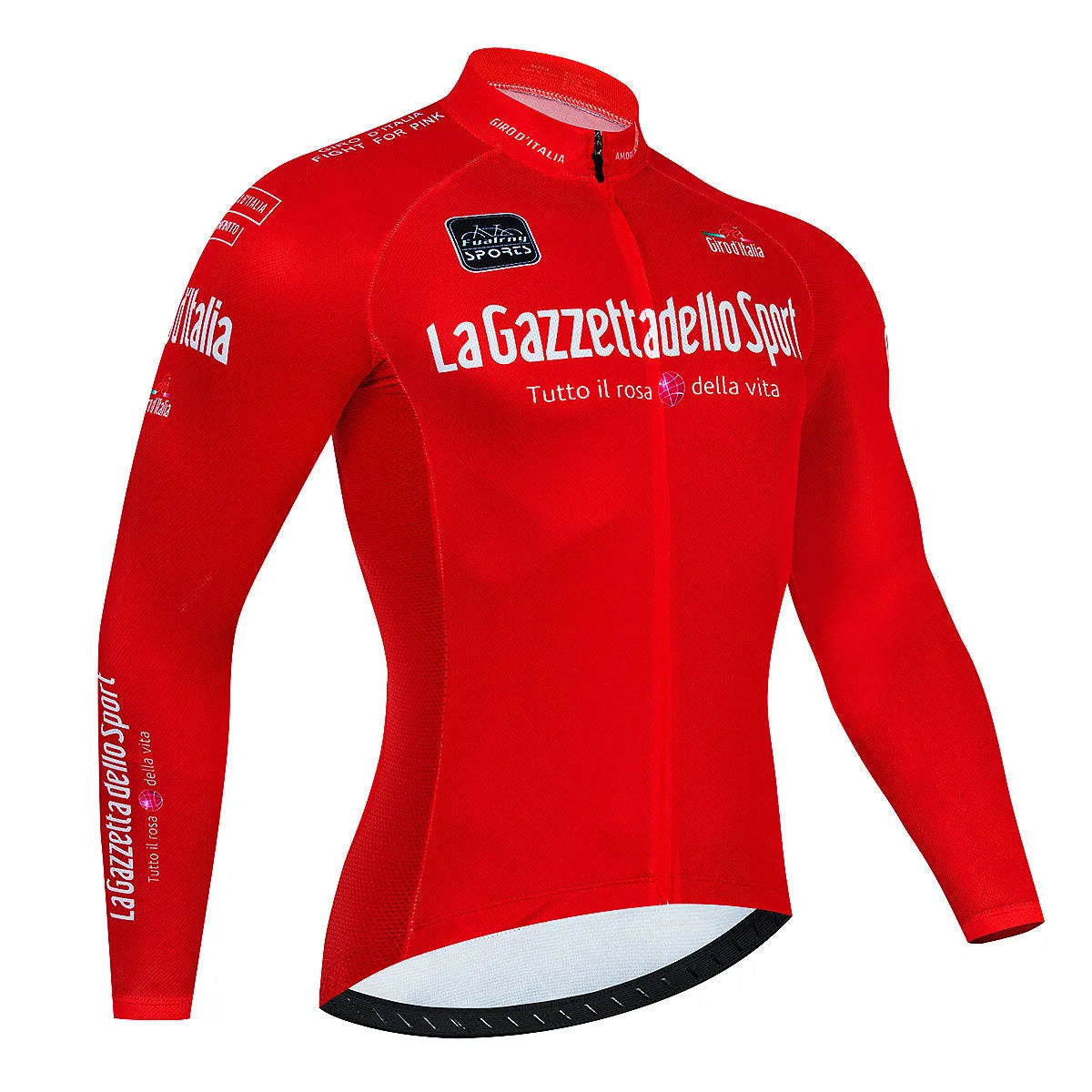 Men's long sleeve patterned cycling top for mountain biking on a mannequin.
