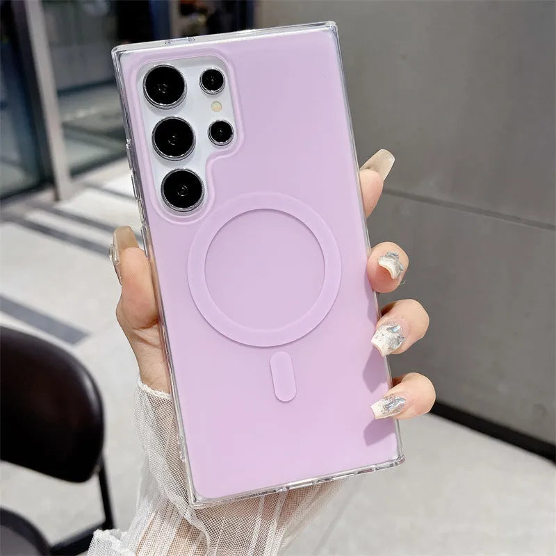 Macaron Color Series magnetic phone case for Samsung in magnetic purple with carrying strap, soft shell design