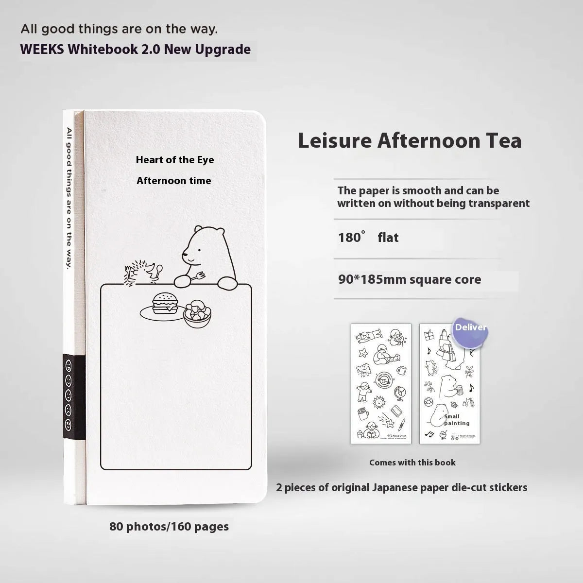 A5 simple plaid paper notebook with a white cover and a pair of decorative stickers.