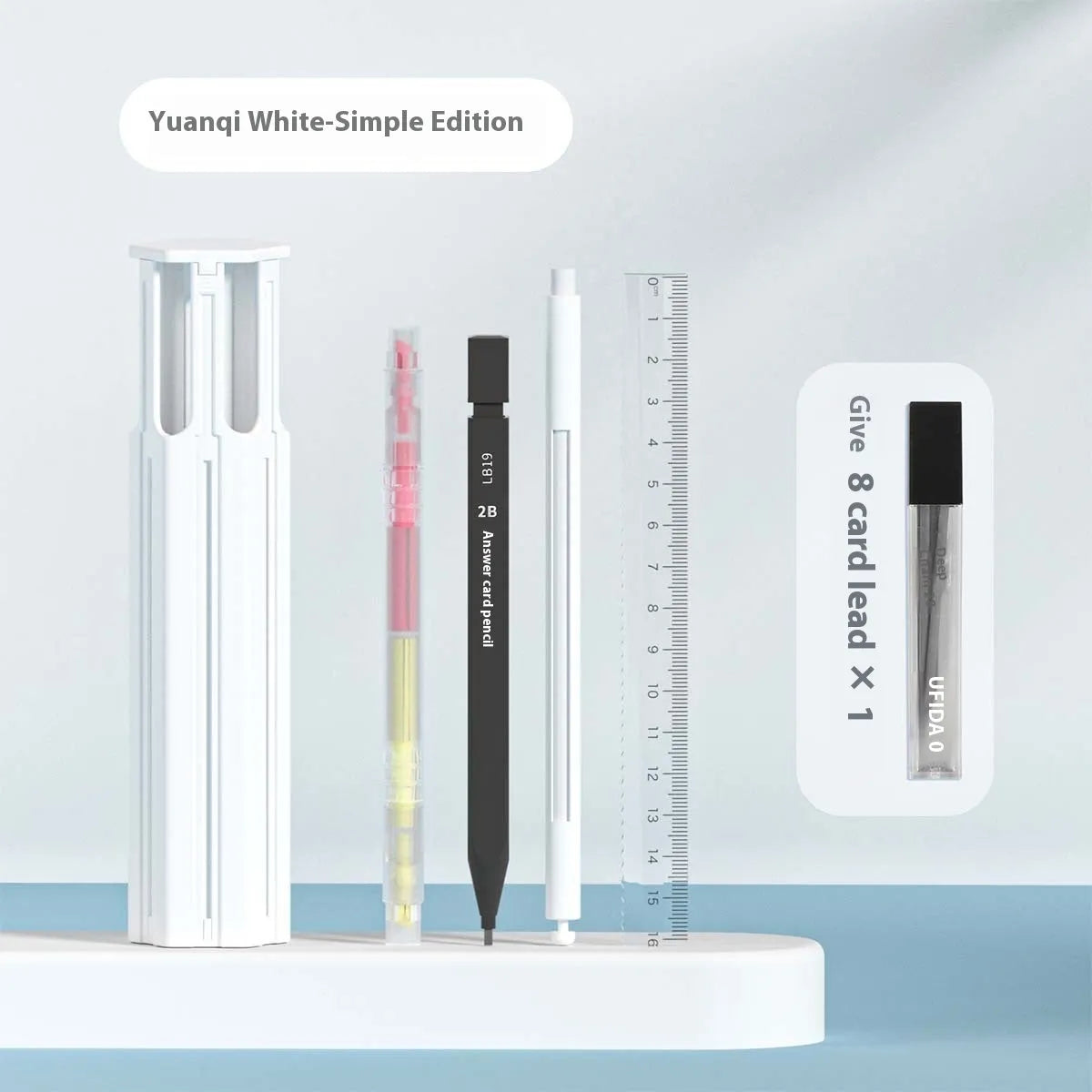 Plastic pencil case kit with pressing pen slots holding six pens in sky blue colour