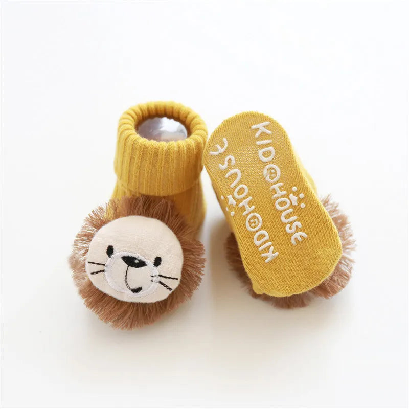 Cotton baby floor socks in multiple designs including panda, bow, and star patterns.