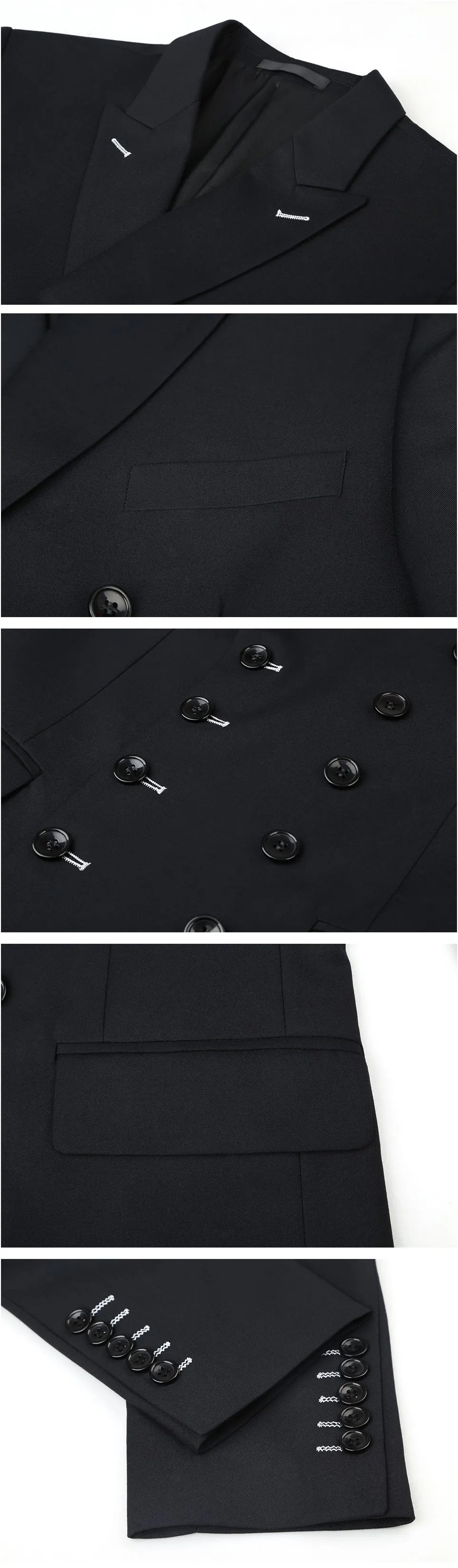Men's professional business suit set in chemical fibre blended fabric, available in black dark grey navy blue, Asian sizes S to 4XL