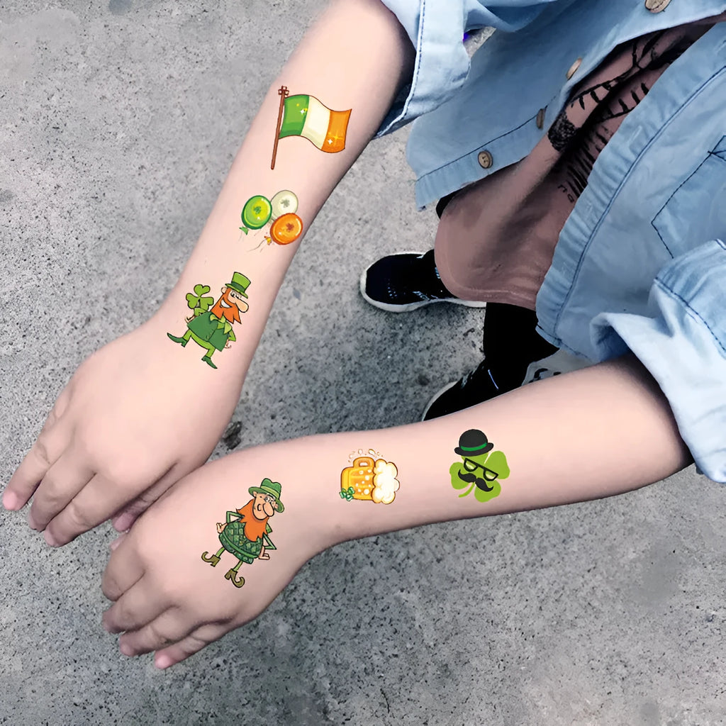 St. Patrick's Day temporary tattoo sticker with shamrock pattern measuring 120×75mm