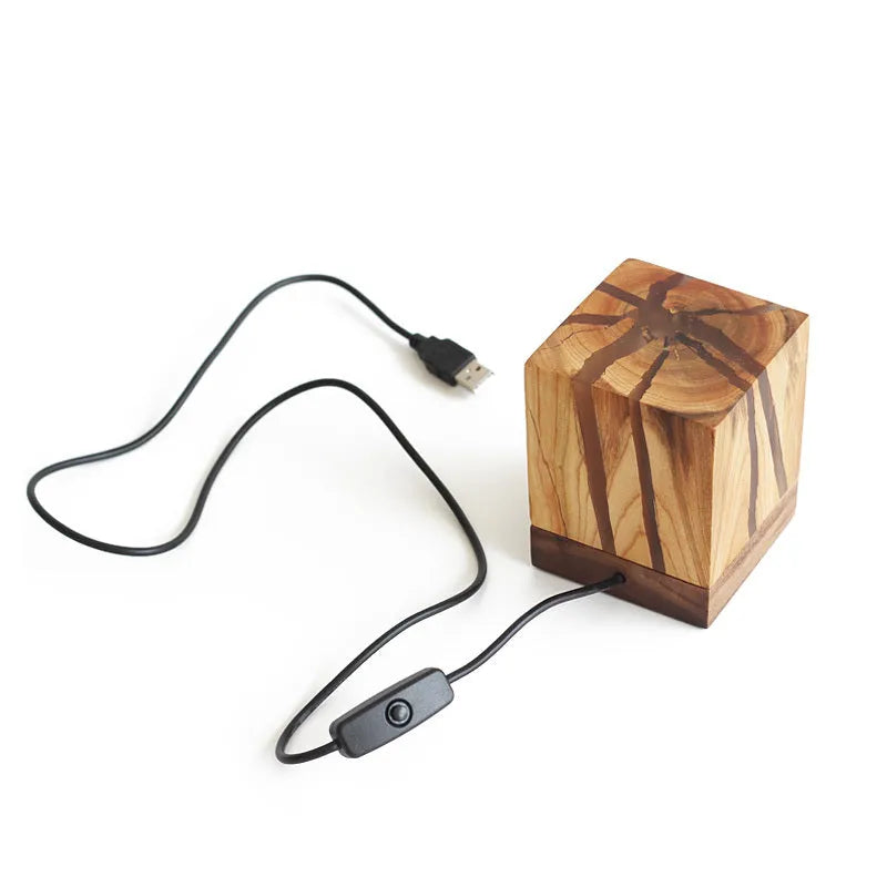 Crack night lamp creative design bedside lamp wood colour wood PMMA USB powered compact 7.7cm