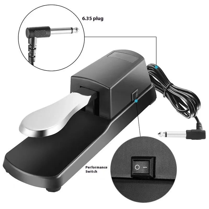 Universal single leg sustain pedal for electronic keyboard with 6.35mm jack plug