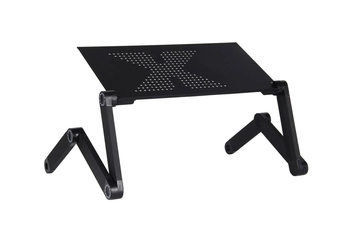 Portable vertical folding metal sofa desk with adjustable height and ventilated desktop for laptops under 17 inches