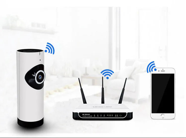 720P wireless IP camera WiFi baby monitor with panoramic view, bracket, and charger