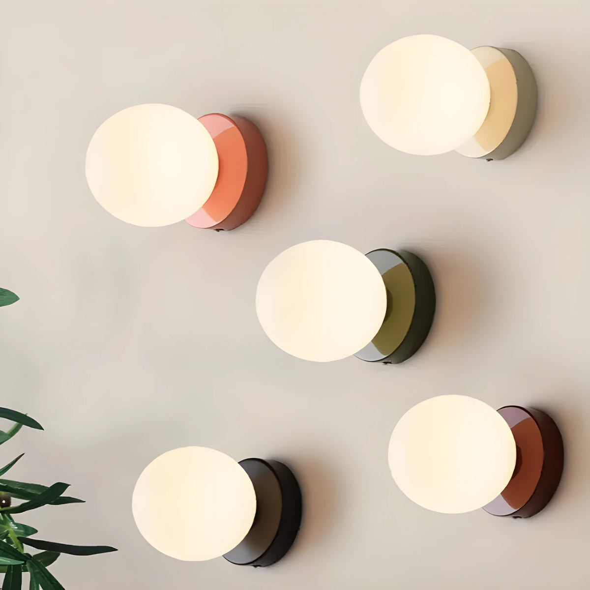 Nordic modern simple glass ball wall lamp with iron frame, available in five base colours