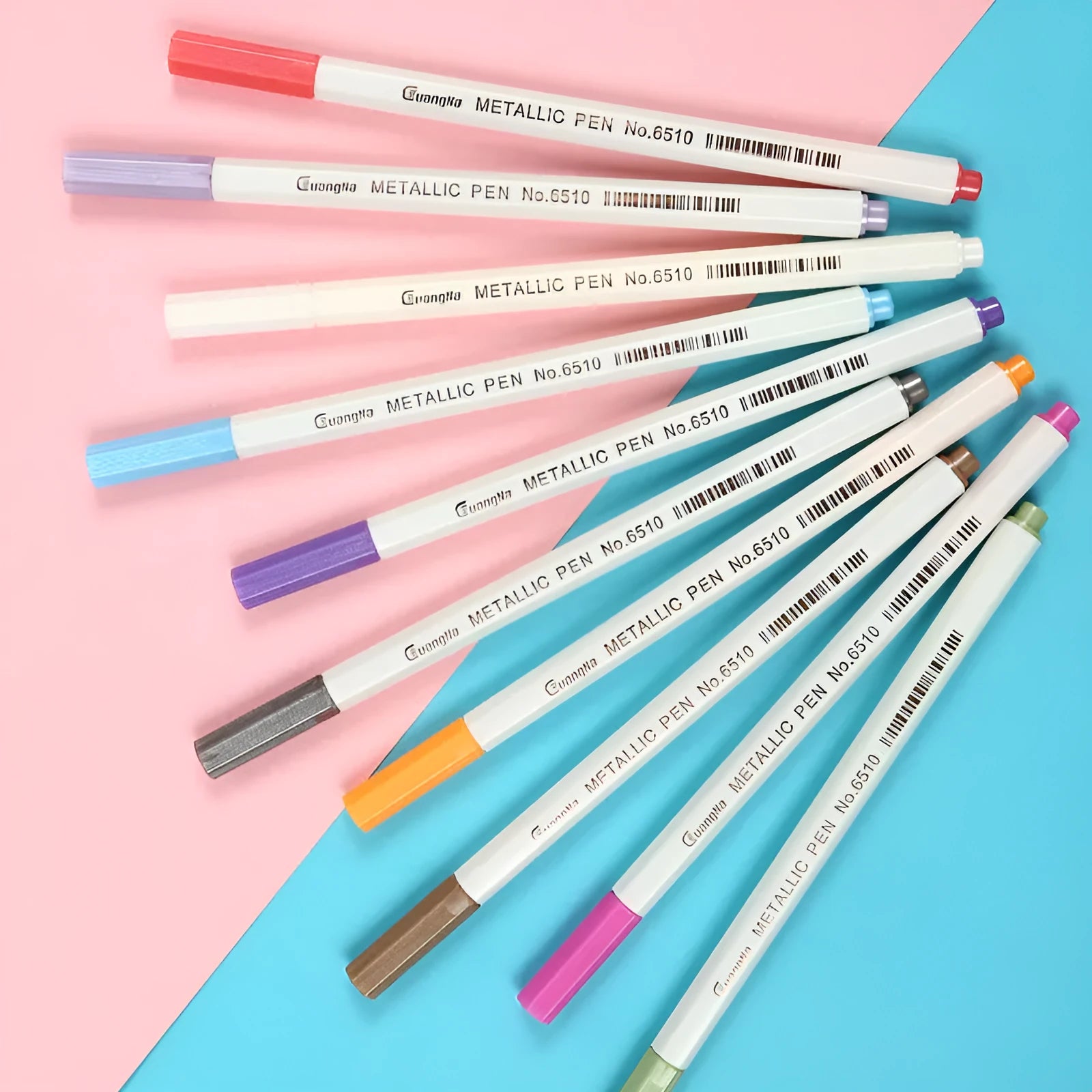 Metallic marker pen set with plastic barrels for card making and stationery projects, available in multiple colour boxed sets